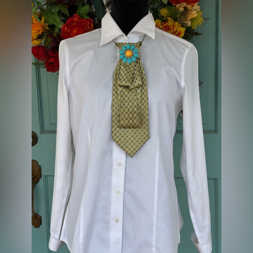 1960’s Flower Power Necktie Necklace Valentino Ricci Milano OOAK Brooch & Chain - Picture 10 of 10